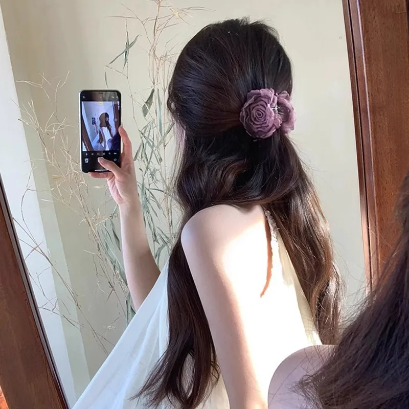 Elegant Rose Flower Hair Claw For Women Girls Sweet Hair Ornament Back Head Floral Hair Clip Hairpin Fashion Hair Accessories