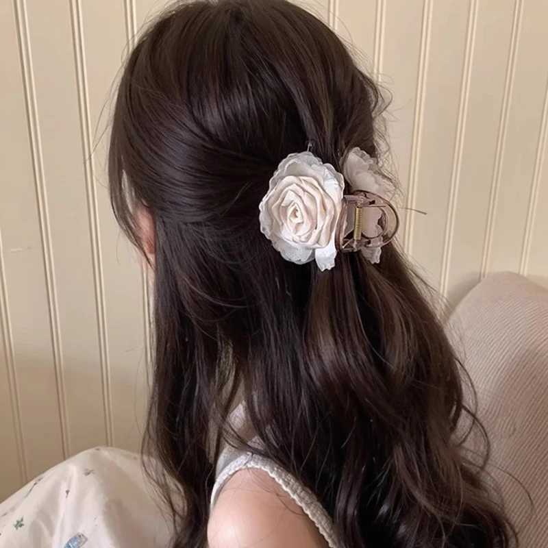 Elegant Rose Flower Hair Claw For Women Girls Sweet Hair Ornament Back Head Floral Hair Clip Hairpin Fashion Hair Accessories
