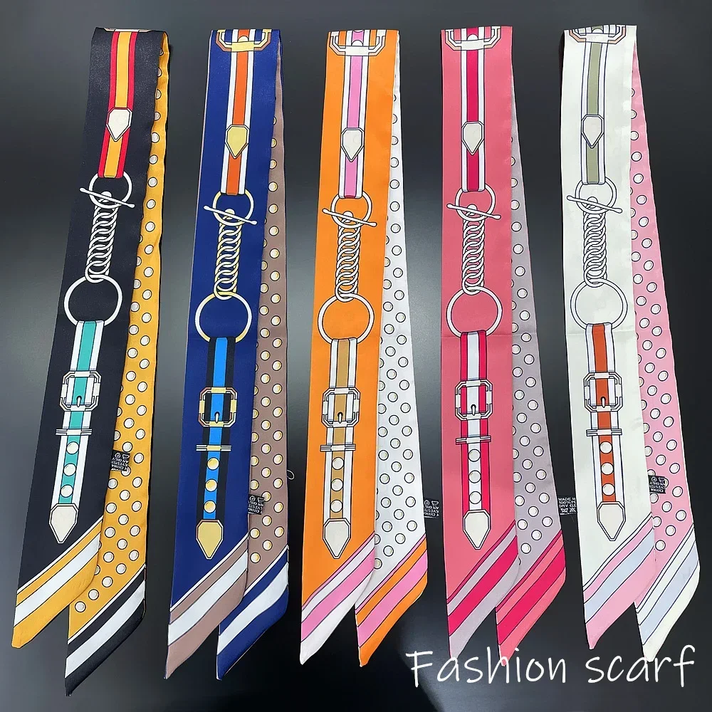 Women Summer Pink Polka Dot Scarf Bag Ribbon Decorative Handles Printed Long Streamer Fashion Accessory for Celebrations
