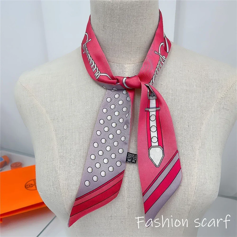 Women Summer Pink Polka Dot Scarf Bag Ribbon Decorative Handles Printed Long Streamer Fashion Accessory for Celebrations