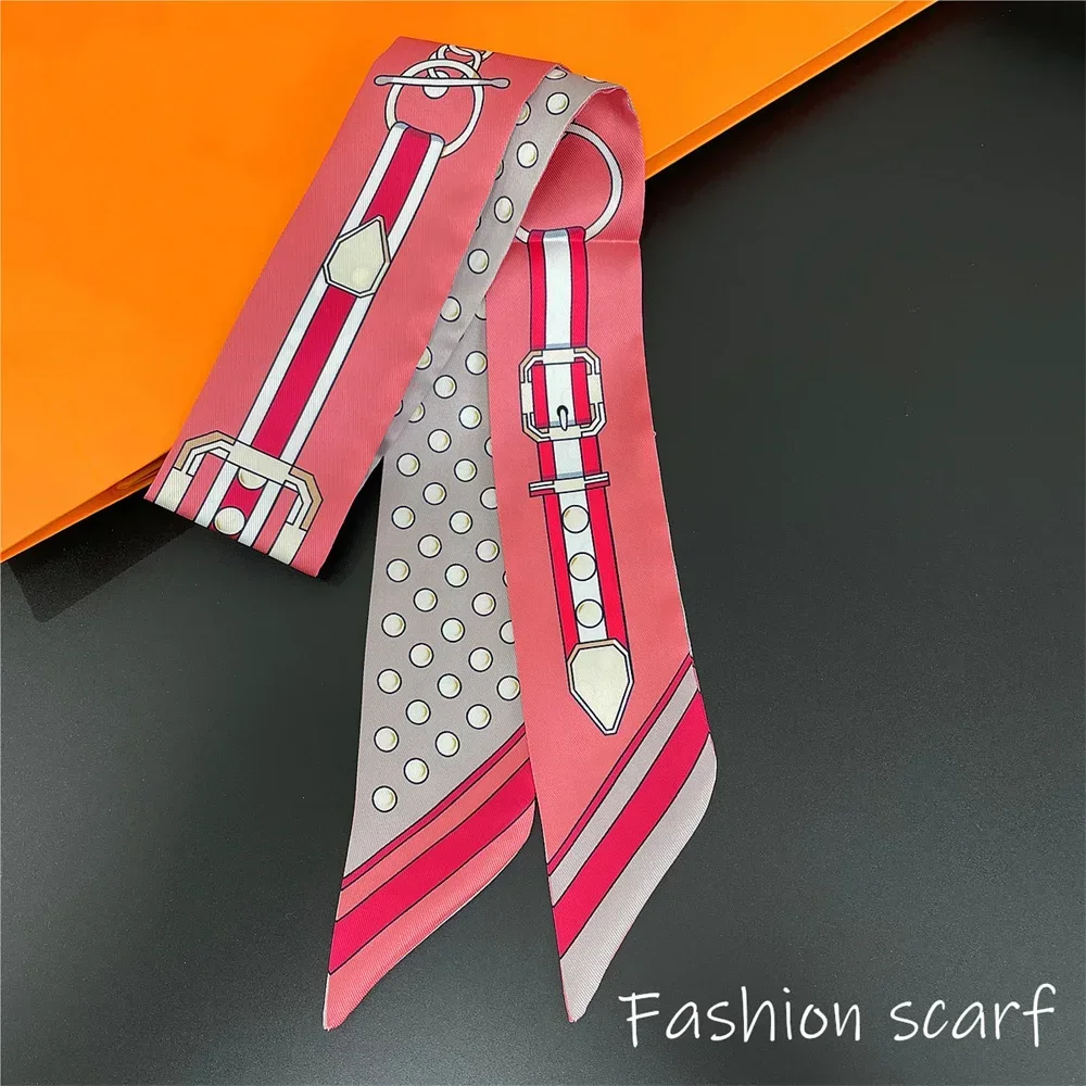 Women Summer Pink Polka Dot Scarf Bag Ribbon Decorative Handles Printed Long Streamer Fashion Accessory for Celebrations