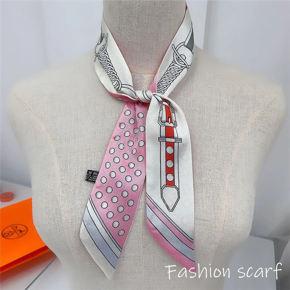Women Summer Pink Polka Dot Scarf Bag Ribbon Decorative Handles Printed Long Streamer Fashion Accessory for Celebrations