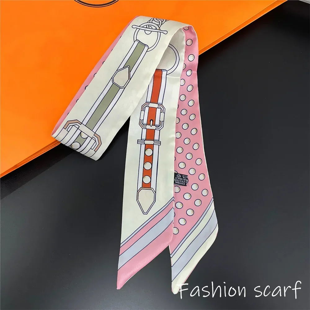 Women Summer Pink Polka Dot Scarf Bag Ribbon Decorative Handles Printed Long Streamer Fashion Accessory for Celebrations