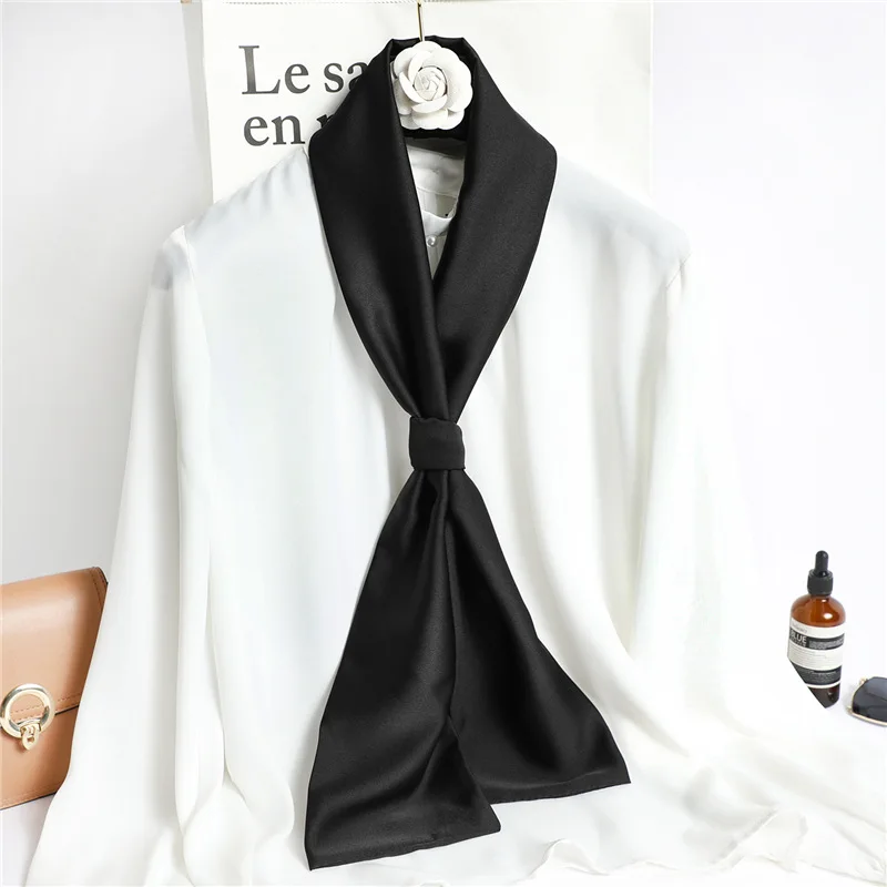 Fashion Solid Color Long Silk Scarf Women Tie Bag Headband Horse Printing Hairband Korean Style Neckerchief Ribbon Lady