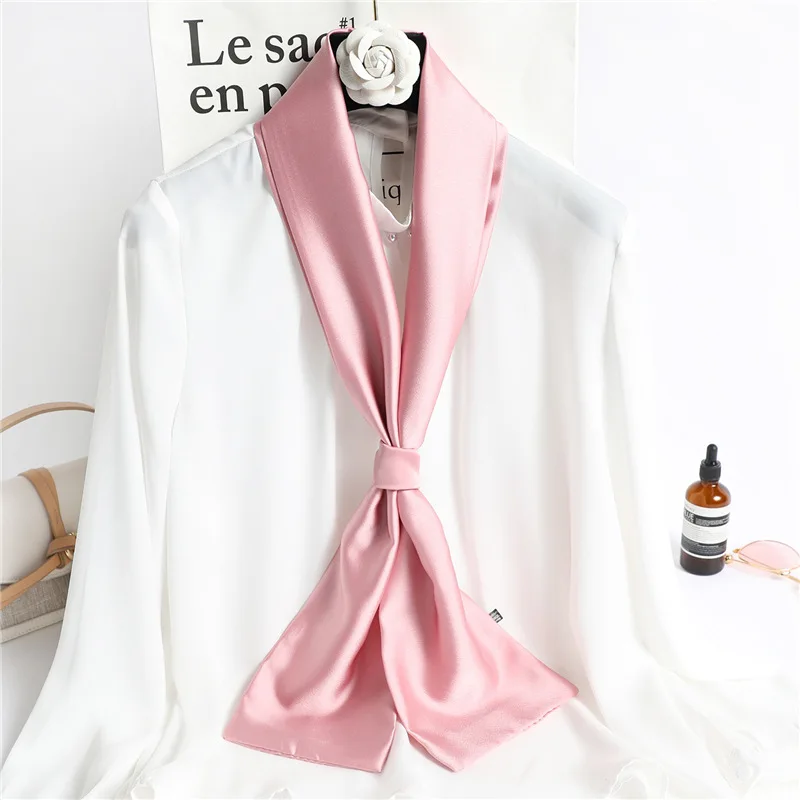 Fashion Solid Color Long Silk Scarf Women Tie Bag Headband Horse Printing Hairband Korean Style Neckerchief Ribbon Lady