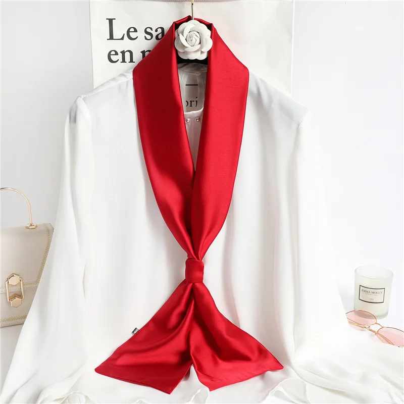 Fashion Solid Color Long Silk Scarf Women Tie Bag Headband Horse Printing Hairband Korean Style Neckerchief Ribbon Lady