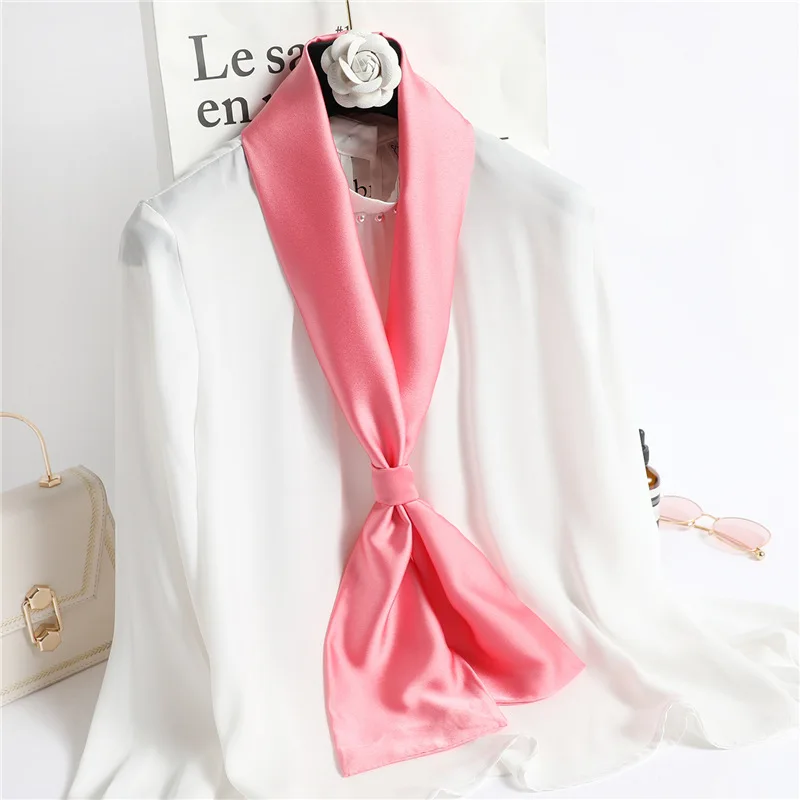 Fashion Solid Color Long Silk Scarf Women Tie Bag Headband Horse Printing Hairband Korean Style Neckerchief Ribbon Lady