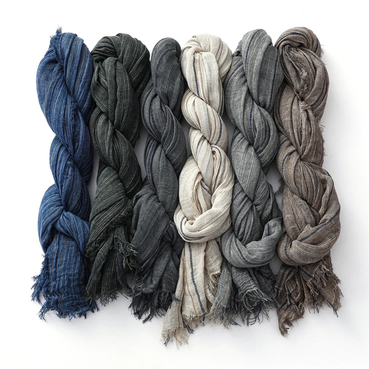 Fashion Striped Cotton Linen Scarf for Men Women Autumn Winter Long Soft Shawls and Wraps Short Tassel Bufanda Male Accessories