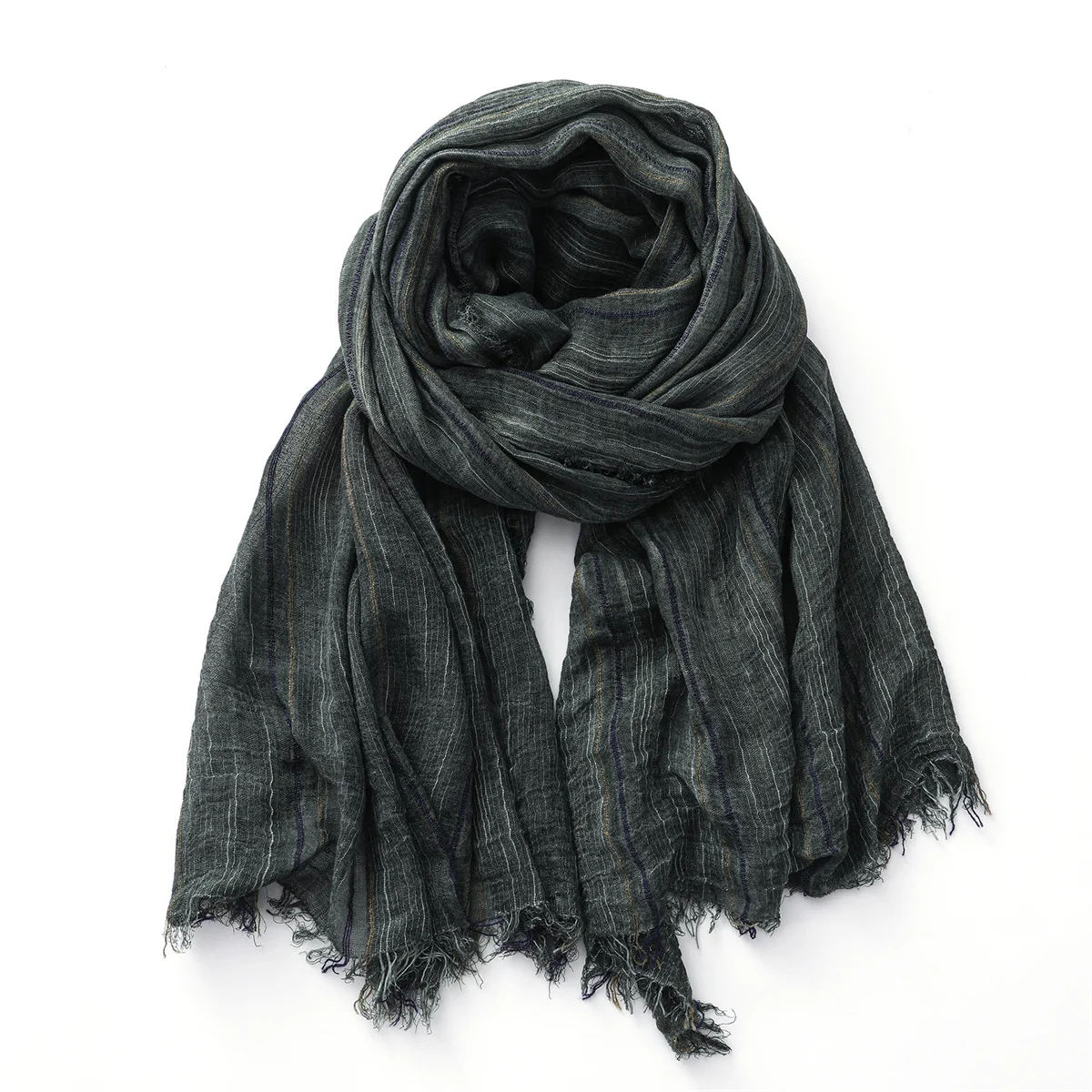 Fashion Striped Cotton Linen Scarf for Men Women Autumn Winter Long Soft Shawls and Wraps Short Tassel Bufanda Male Accessories