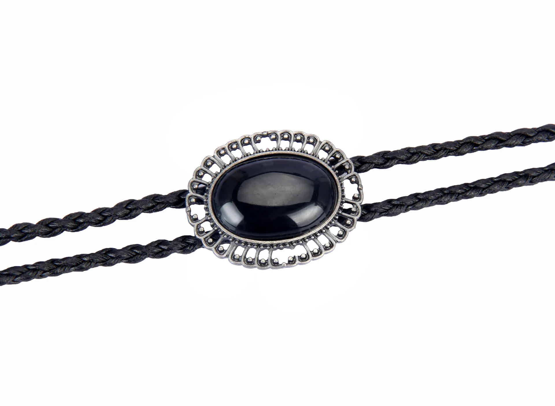 Vintage Elegant Stone Cowboy Black Bolo Tie Leather Rope Pendant Necktie Jewelry Western Tie for Men Women Costume Accessories