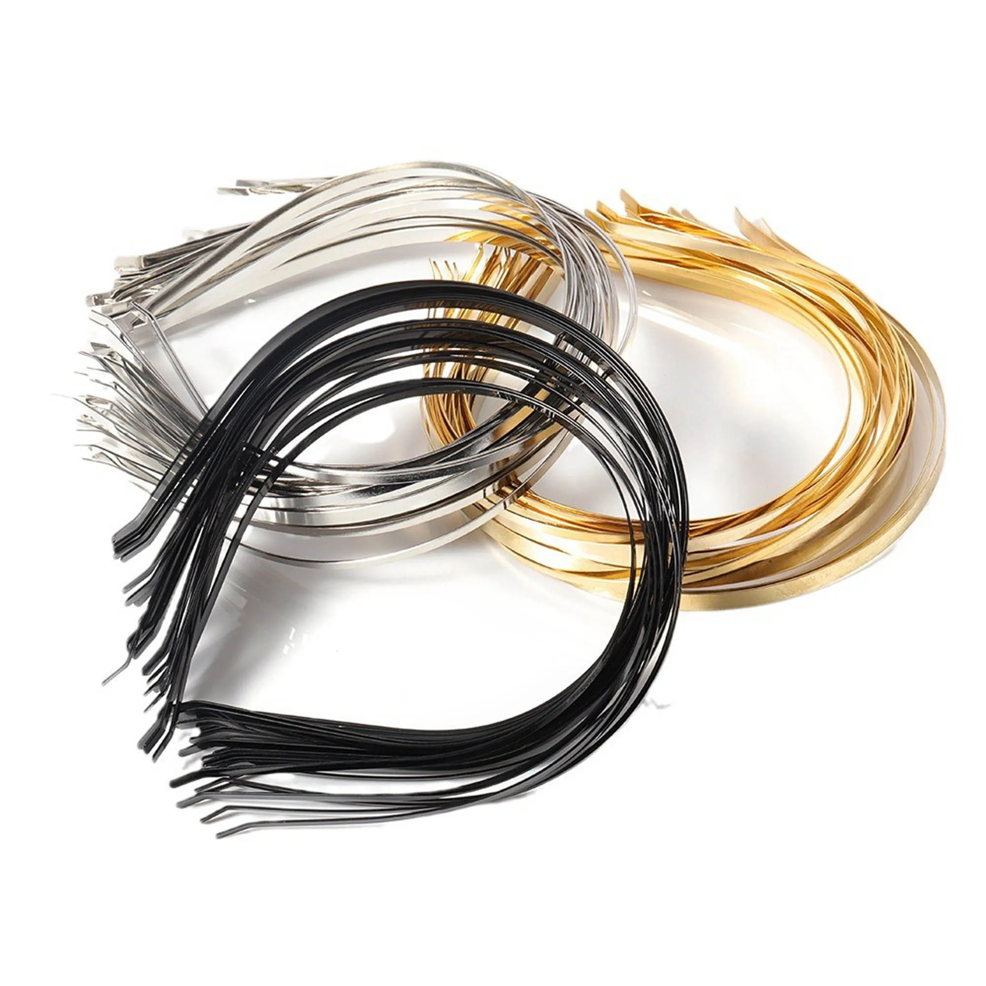 20Pcs 1.2mm 3mm 5mm 7mm 10mm Metal Hairband Wholesale Gold Silver Black Headband for Girls Hair Crafts Hair Hoop Headwear