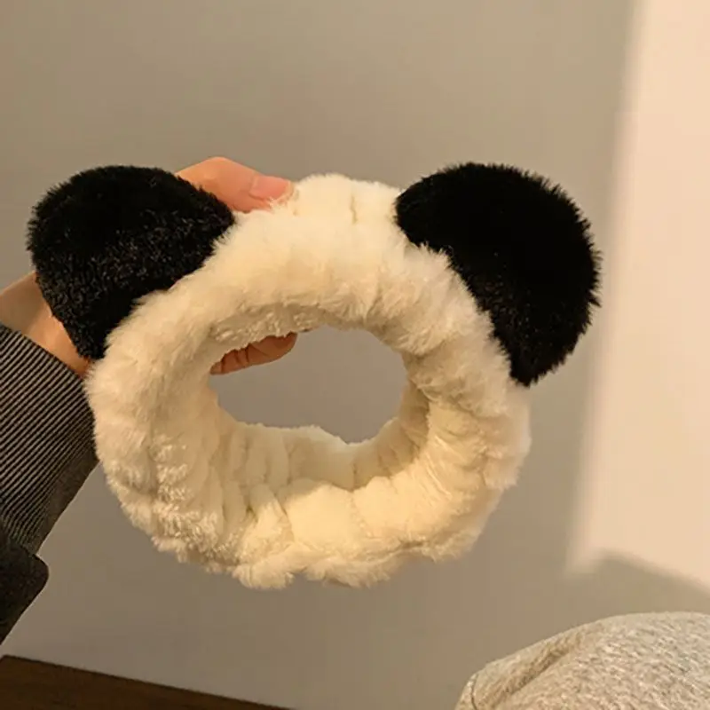 Plush Headband Panda Ears Hair Hoop Wash Face Hair Holder For Women Furry Hairbands Cartoon Head Hoop Makeup Hair Access