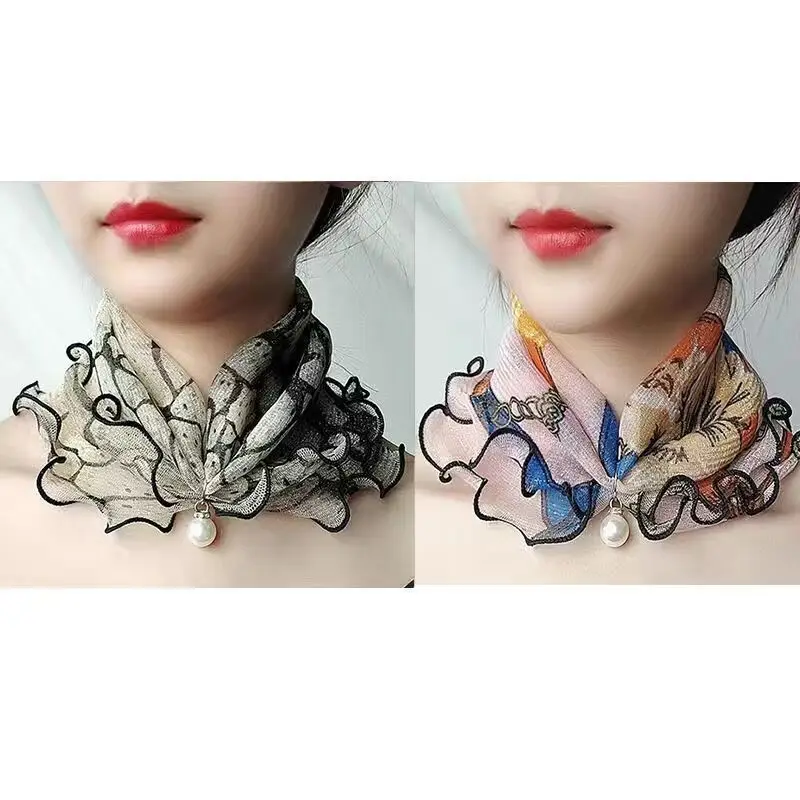 New 15x7CM Fashionable And Versatile Imitation Pearl Mesh Cover Neck Protection Scarf Decoration Small Scarf