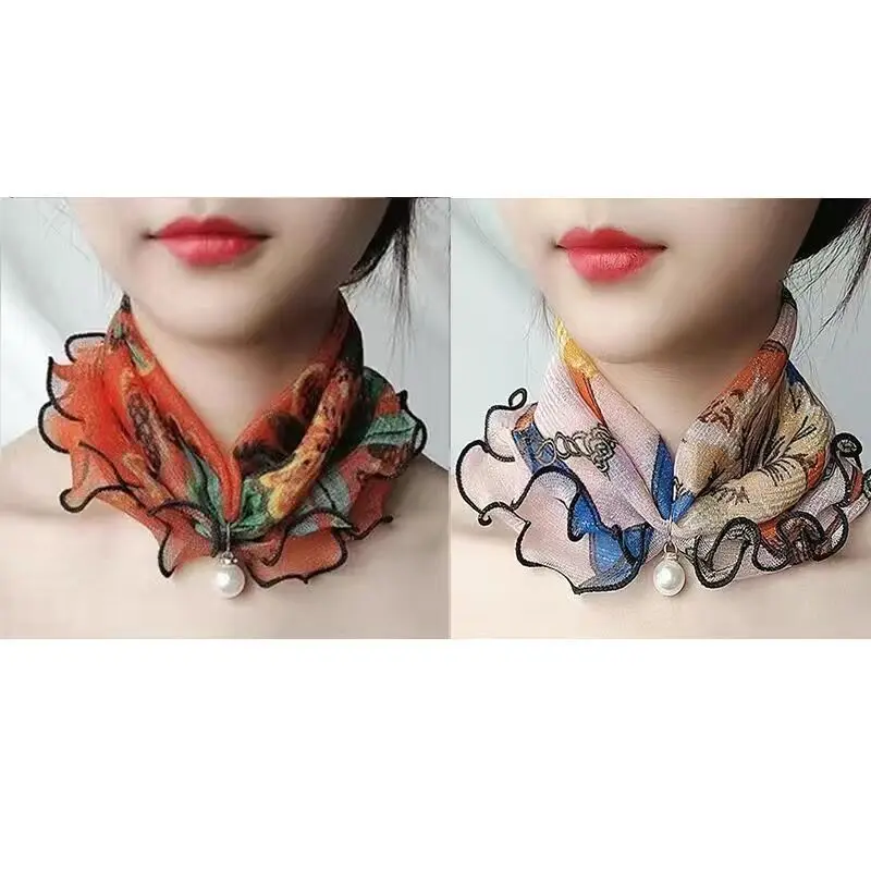 New 15x7CM Fashionable And Versatile Imitation Pearl Mesh Cover Neck Protection Scarf Decoration Small Scarf