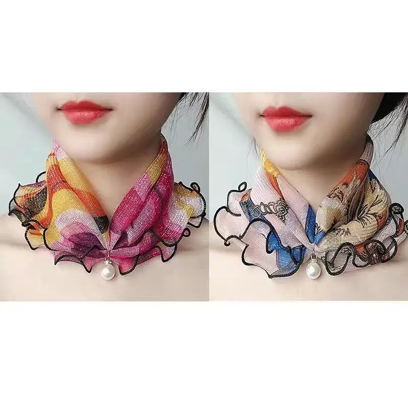 New 15x7CM Fashionable And Versatile Imitation Pearl Mesh Cover Neck Protection Scarf Decoration Small Scarf