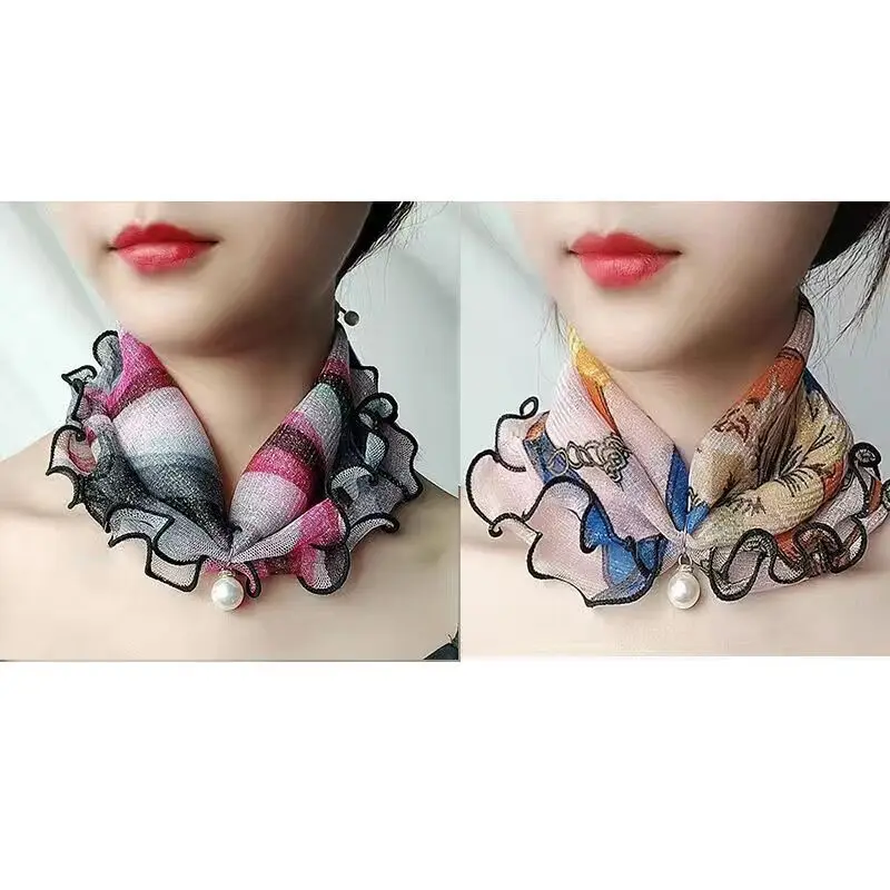 New 15x7CM Fashionable And Versatile Imitation Pearl Mesh Cover Neck Protection Scarf Decoration Small Scarf