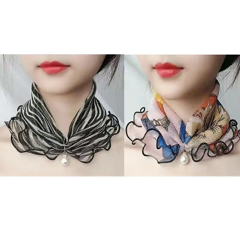 New 15x7CM Fashionable And Versatile Imitation Pearl Mesh Cover Neck Protection Scarf Decoration Small Scarf