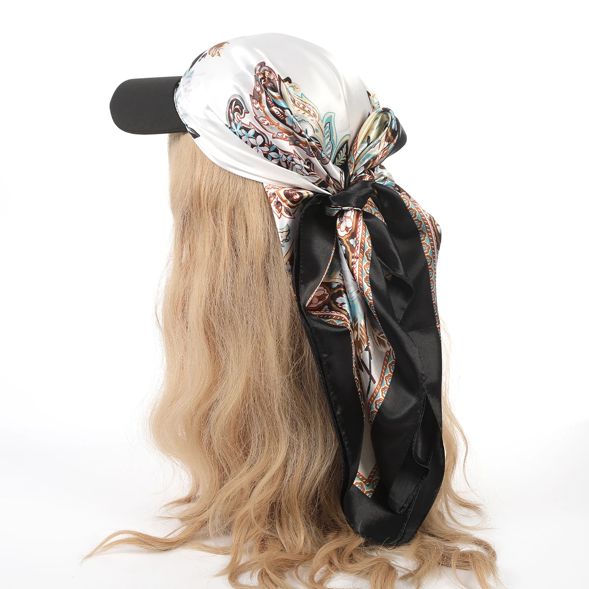AWAYTR Floral Print Silk Square Scarf Hat Women Soft Satin Kerchief Hairband Neckerchief Head Hijab Lady Headband Headwear