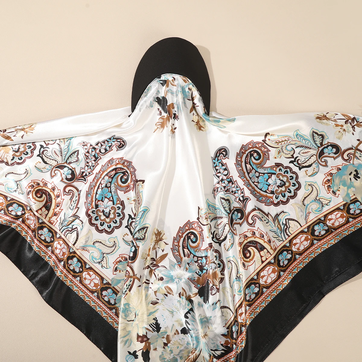 AWAYTR Floral Print Silk Square Scarf Hat Women Soft Satin Kerchief Hairband Neckerchief Head Hijab Lady Headband Headwear