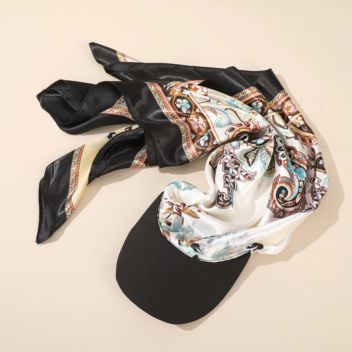 AWAYTR Floral Print Silk Square Scarf Hat Women Soft Satin Kerchief Hairband Neckerchief Head Hijab Lady Headband Headwear