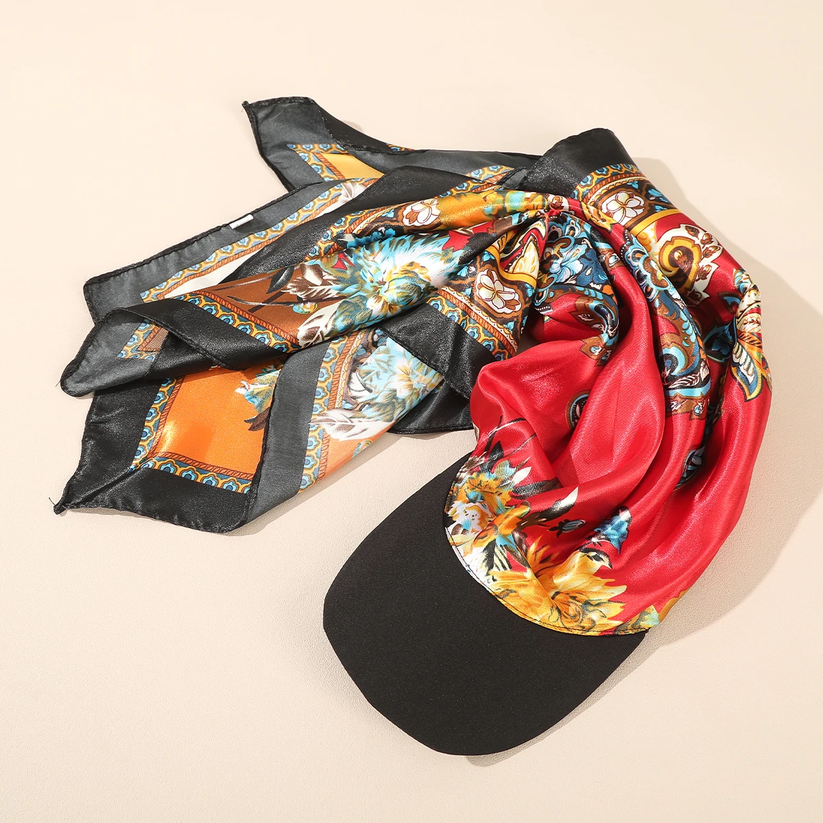 AWAYTR Floral Print Silk Square Scarf Hat Women Soft Satin Kerchief Hairband Neckerchief Head Hijab Lady Headband Headwear