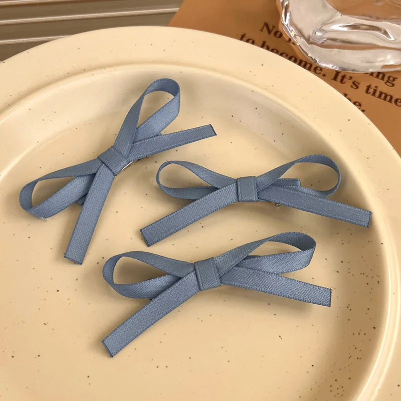 3pcs Ballet Style~Woven Ribbon Bow Hair Clip New Style Does Not Harm Hair, Internet Famous Side Cross Women's Bangs Clip