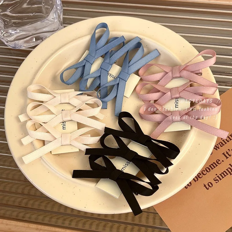 3pcs Ballet Style~Woven Ribbon Bow Hair Clip New Style Does Not Harm Hair, Internet Famous Side Cross Women's Bangs Clip