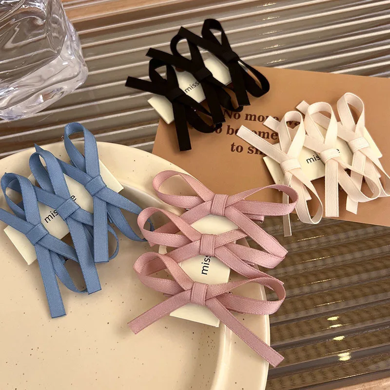 3pcs Ballet Style~Woven Ribbon Bow Hair Clip New Style Does Not Harm Hair, Internet Famous Side Cross Women's Bangs Clip