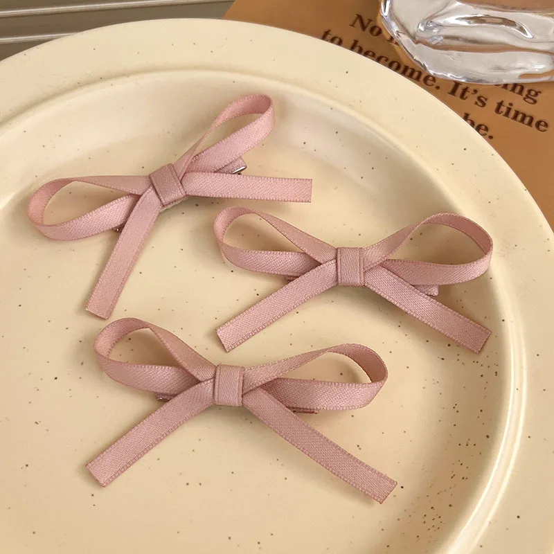 3pcs Ballet Style~Woven Ribbon Bow Hair Clip New Style Does Not Harm Hair, Internet Famous Side Cross Women's Bangs Clip