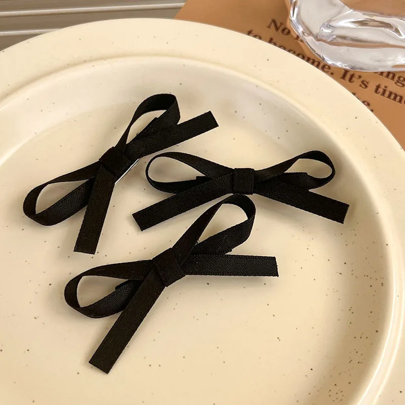 3pcs Ballet Style~Woven Ribbon Bow Hair Clip New Style Does Not Harm Hair, Internet Famous Side Cross Women's Bangs Clip