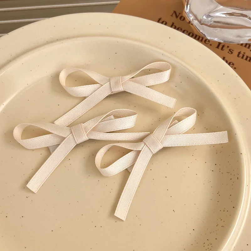 3pcs Ballet Style~Woven Ribbon Bow Hair Clip New Style Does Not Harm Hair, Internet Famous Side Cross Women's Bangs Clip