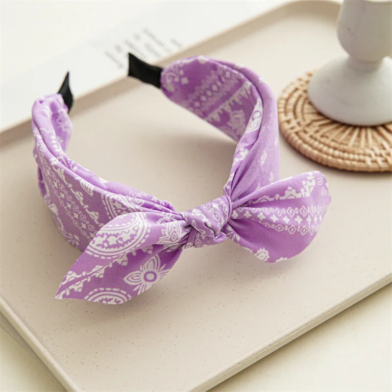 Paisley Bandana Hairbands for Women Fashion Top Knotted Bow Headband Cute Rabbit Ear Turban Headwrap Hair Band Girls Accessories