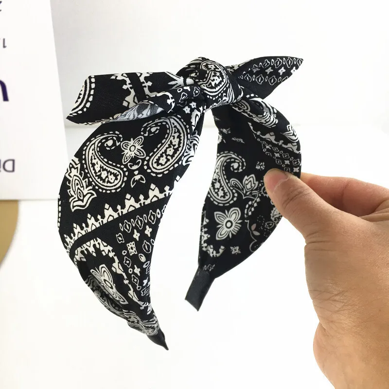 Paisley Bandana Hairbands for Women Fashion Top Knotted Bow Headband Cute Rabbit Ear Turban Headwrap Hair Band Girls Accessories