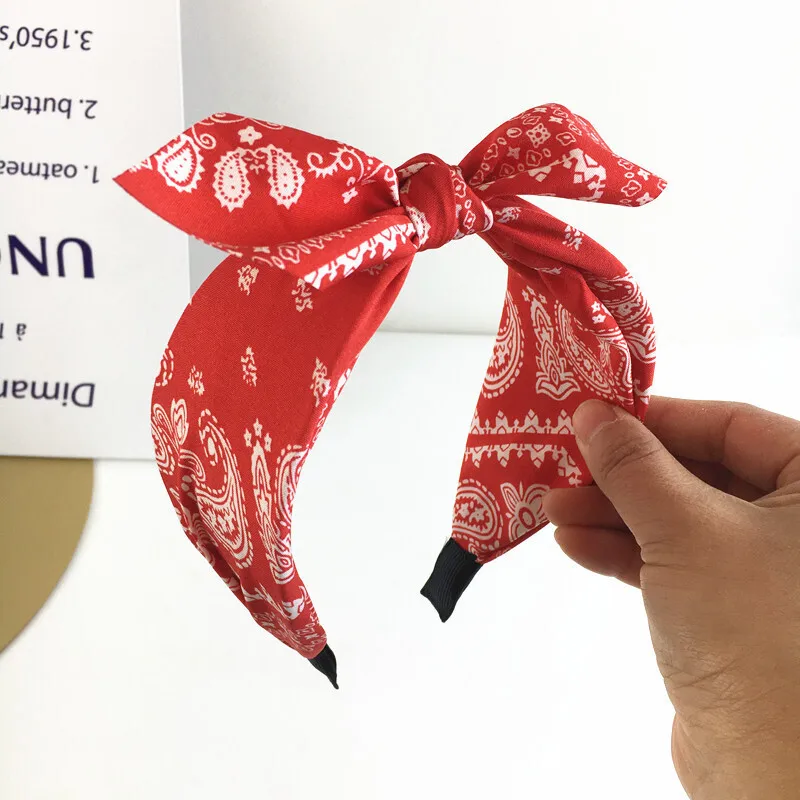 Paisley Bandana Hairbands for Women Fashion Top Knotted Bow Headband Cute Rabbit Ear Turban Headwrap Hair Band Girls Accessories