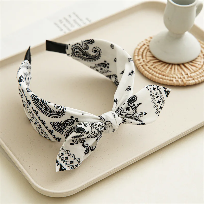 Paisley Bandana Hairbands for Women Fashion Top Knotted Bow Headband Cute Rabbit Ear Turban Headwrap Hair Band Girls Accessories