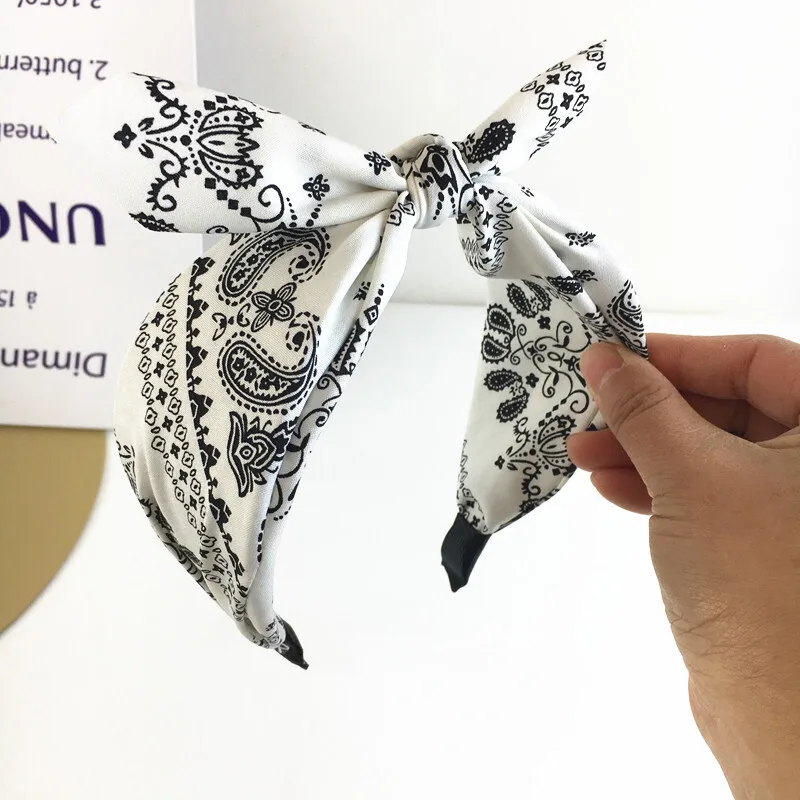Paisley Bandana Hairbands for Women Fashion Top Knotted Bow Headband Cute Rabbit Ear Turban Headwrap Hair Band Girls Accessories
