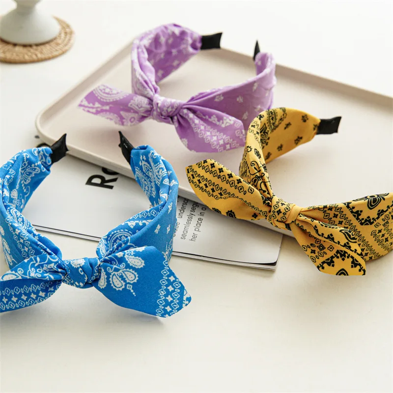 Paisley Bandana Hairbands for Women Fashion Top Knotted Bow Headband Cute Rabbit Ear Turban Headwrap Hair Band Girls Accessories