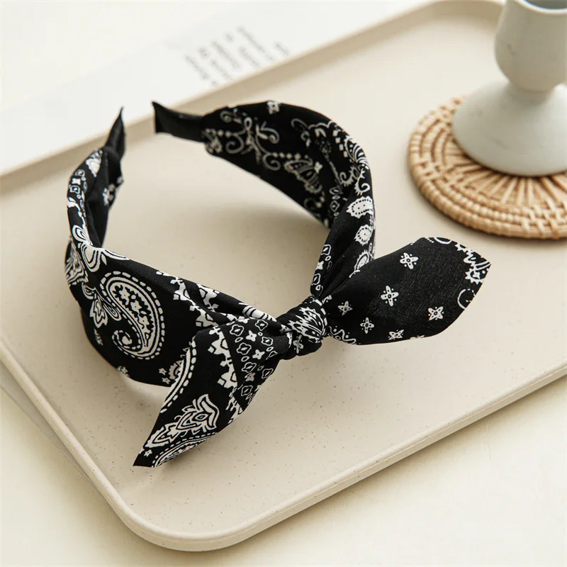 Paisley Bandana Hairbands for Women Fashion Top Knotted Bow Headband Cute Rabbit Ear Turban Headwrap Hair Band Girls Accessories