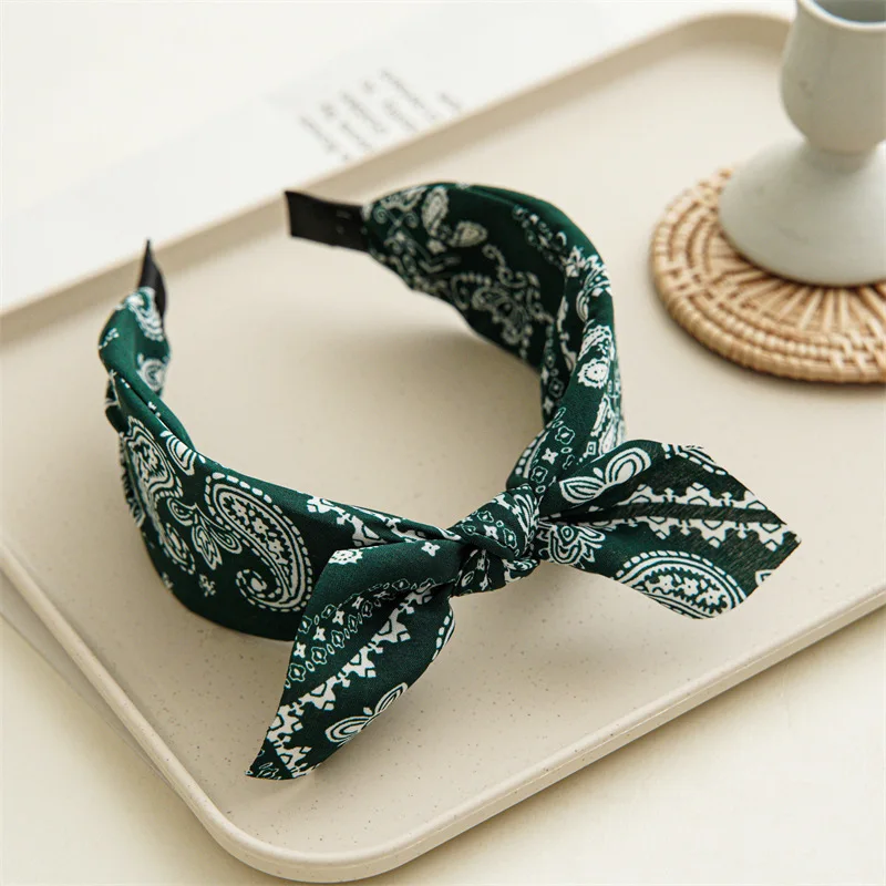 Paisley Bandana Hairbands for Women Fashion Top Knotted Bow Headband Cute Rabbit Ear Turban Headwrap Hair Band Girls Accessories