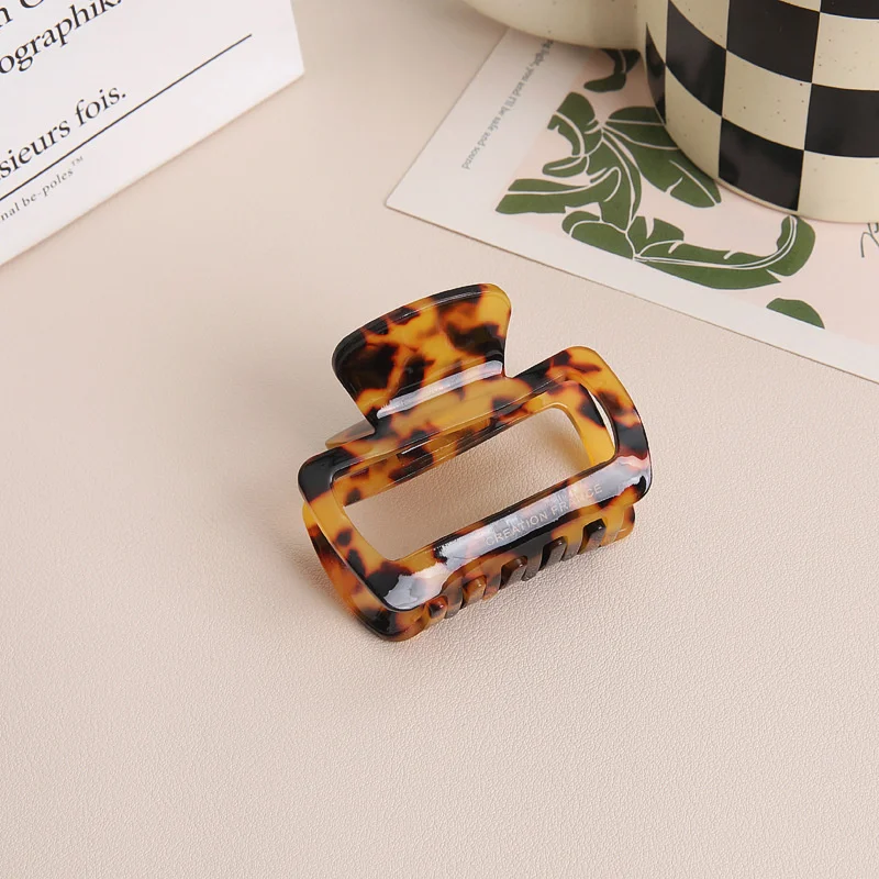 New Acetate Square Hollow Out Big Claw Clips For Women Solid Color Leopard Pattern Shark Clip Female Hair Accessories