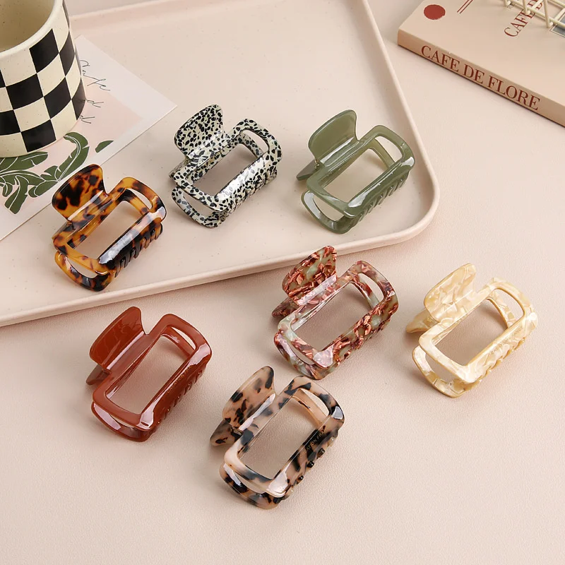 New Acetate Square Hollow Out Big Claw Clips For Women Solid Color Leopard Pattern Shark Clip Female Hair Accessories