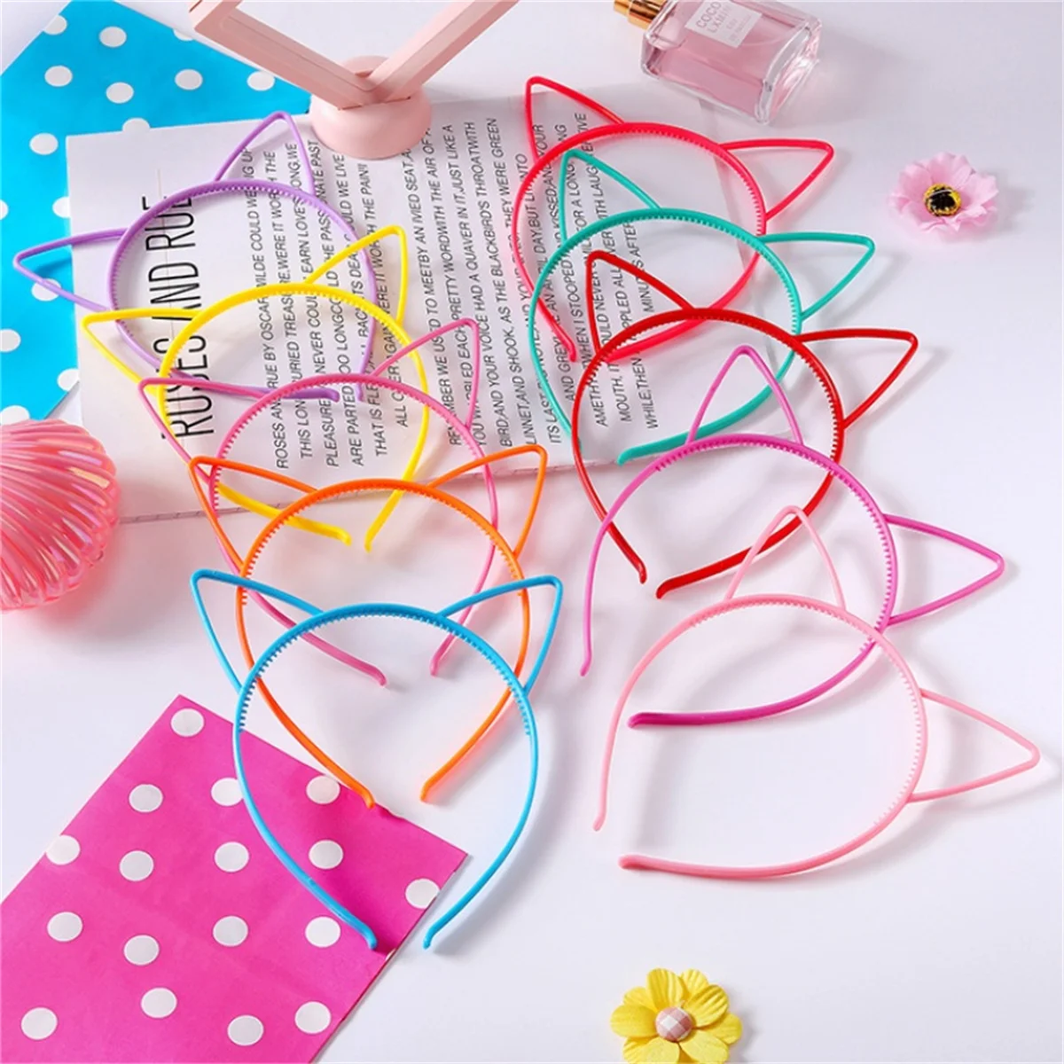 12pcs Cartoon Headdress Kids Cute Hairpin Jewellery Cute Cat Ears Hair Accessories Plastic Cat Ears Hairband Children Hair Wear