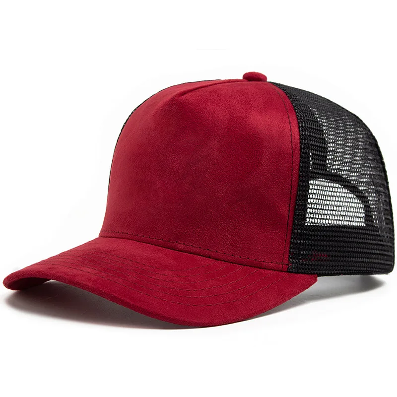 Personality Hot Selling 5 Panel Mesh Suede Trucker Hat High Quality Baseball Cap Spring Summer Breathable Adjustable Sports Hats