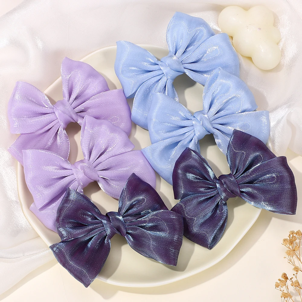 LOVEKIKI 2Pcs Girls Chiffon Hair Clips Cheer Bowknot Hairpin Kids Solid Clolor Head Clip Fashion Girls Boutique Hair Accessories