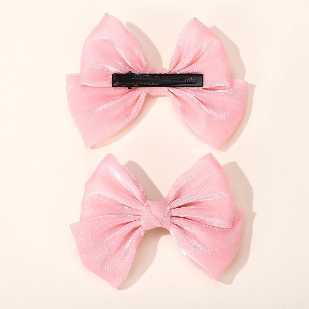 LOVEKIKI 2Pcs Girls Chiffon Hair Clips Cheer Bowknot Hairpin Kids Solid Clolor Head Clip Fashion Girls Boutique Hair Accessories
