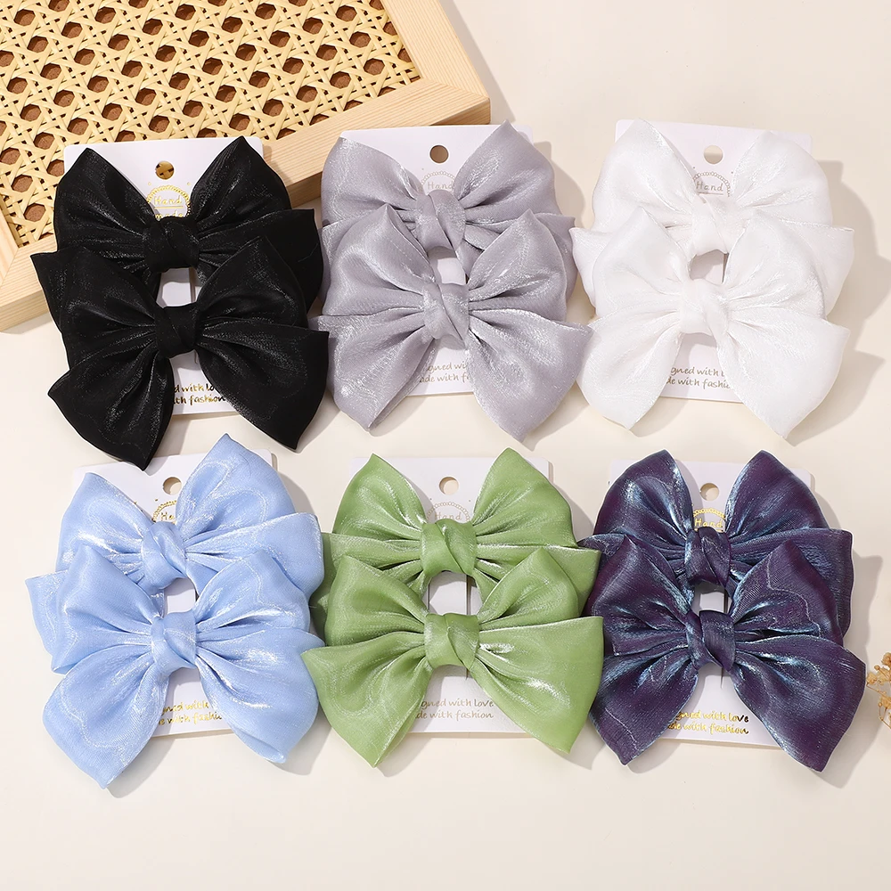 LOVEKIKI 2Pcs Girls Chiffon Hair Clips Cheer Bowknot Hairpin Kids Solid Clolor Head Clip Fashion Girls Boutique Hair Accessories