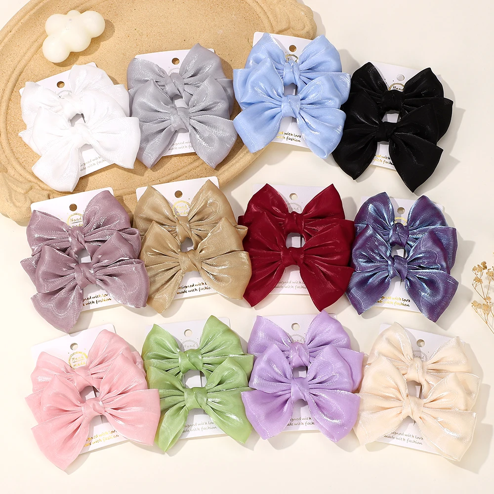 LOVEKIKI 2Pcs Girls Chiffon Hair Clips Cheer Bowknot Hairpin Kids Solid Clolor Head Clip Fashion Girls Boutique Hair Accessories