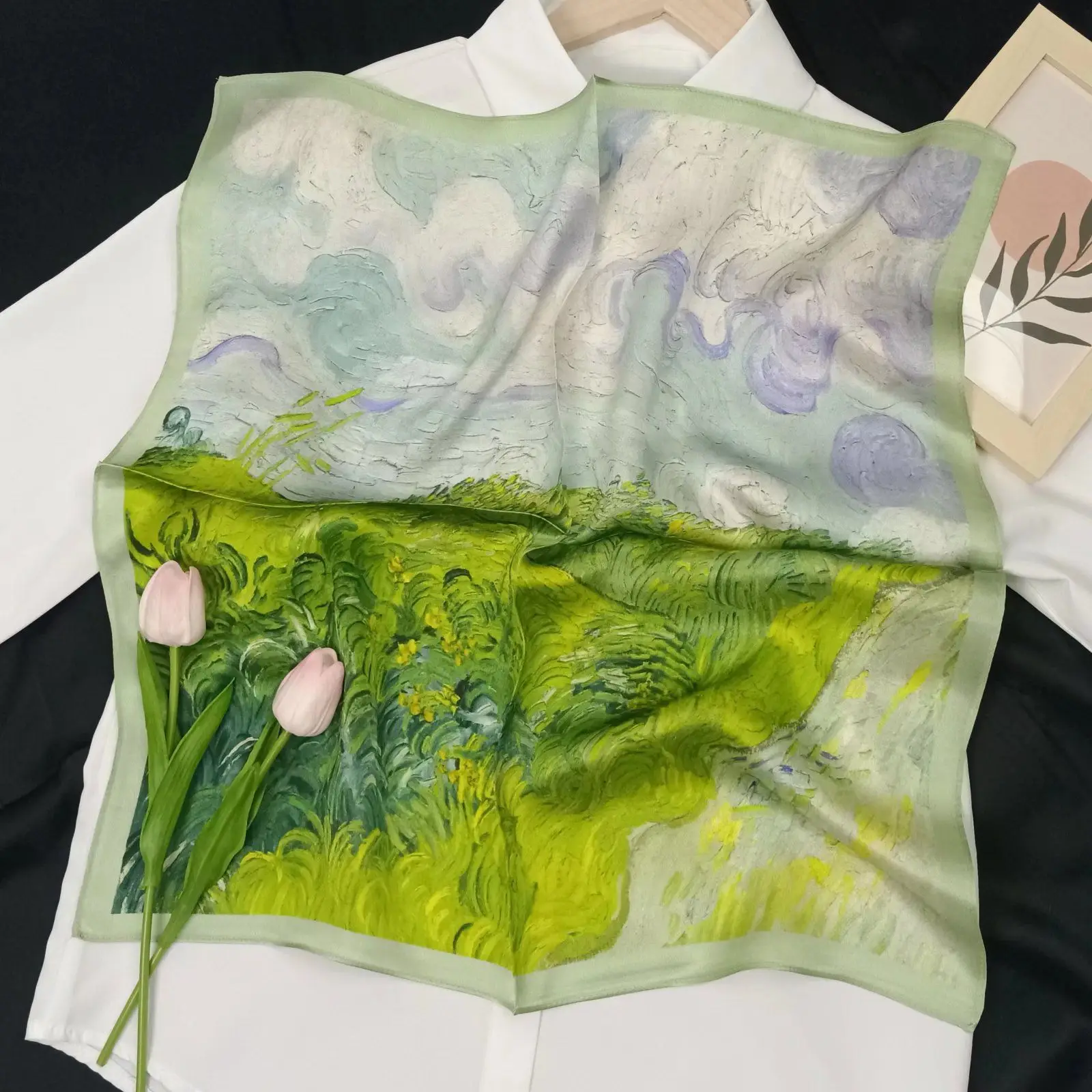 Fashion 100% Real Silk Scarf 53cm Square Bandelet Women's Silk Temperament Small Scarf Neck Decorative Wrap Printed Scarves