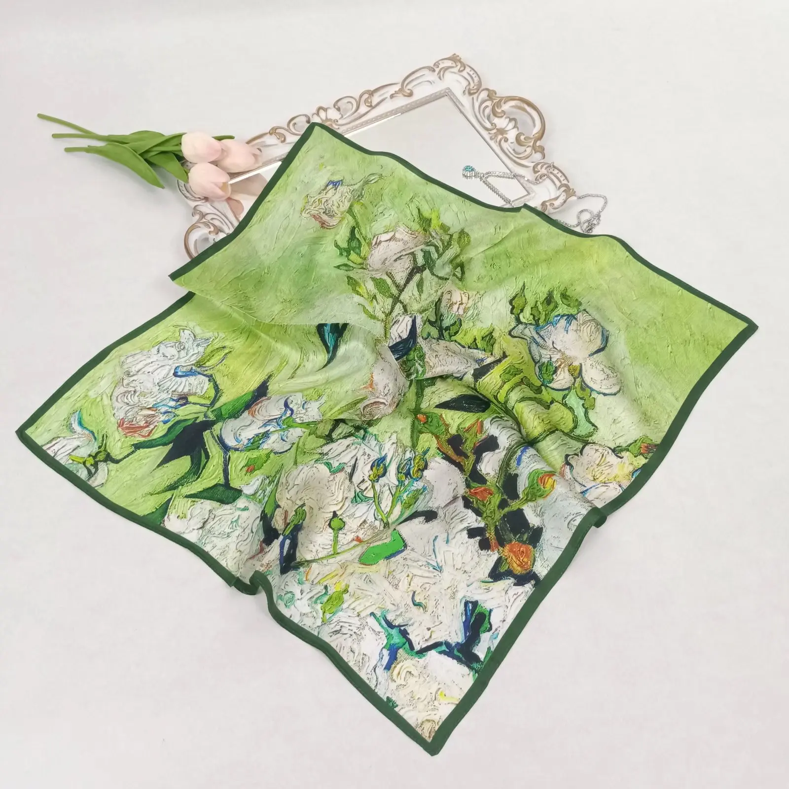Fashion 100% Real Silk Scarf 53cm Square Bandelet Women's Silk Temperament Small Scarf Neck Decorative Wrap Printed Scarves