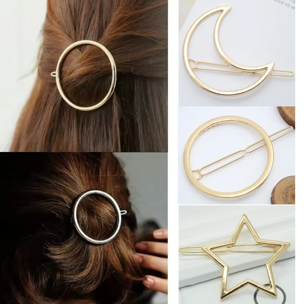2025 Simple Fashion Metal Hair Accessories Hair Clip Pin Metal Geometric Alloy Moon Circle Hairgrip Barrette Girls Headwear